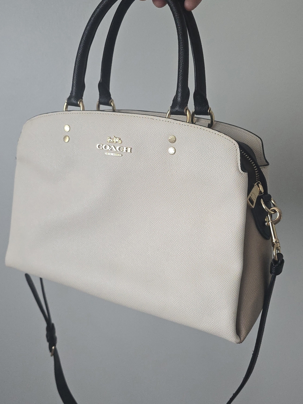 Coach Two-Tone Cream Lillie Satchel with Black Handles